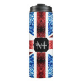Brits vlaggen rode en blauwe sparkles glitters thermosbeker (Voorkant)