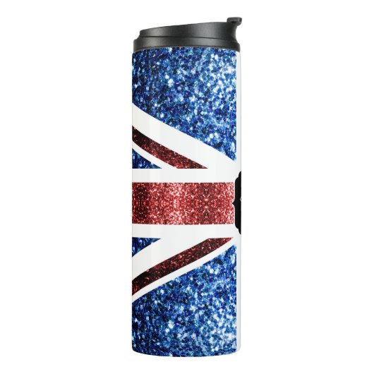 Brits vlaggen rode en blauwe sparkles glitters thermosbeker (Gedraaid links)