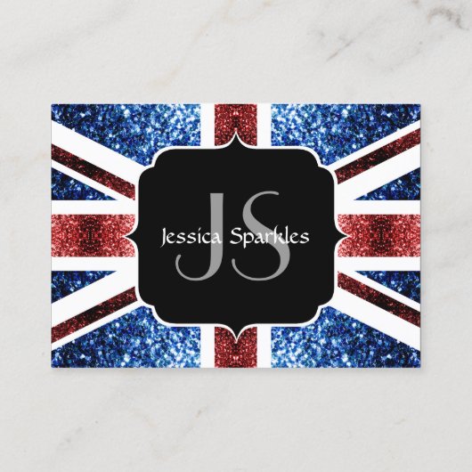 Brits vlaggen rode en blauwe sparkles glitters visitekaartje (Achterkant)