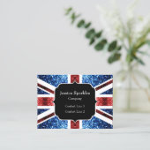 Brits vlaggen rode en blauwe sparkles glitters visitekaartje (Staand voorkant)