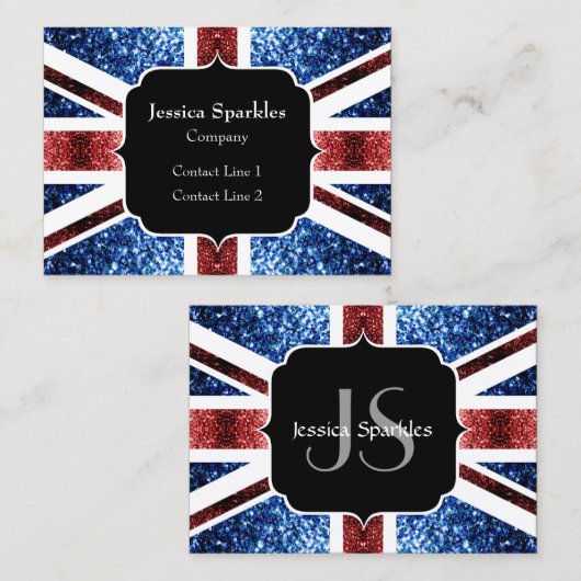 Brits vlaggen rode en blauwe sparkles glitters visitekaartje (Voorkant / Achterkant)