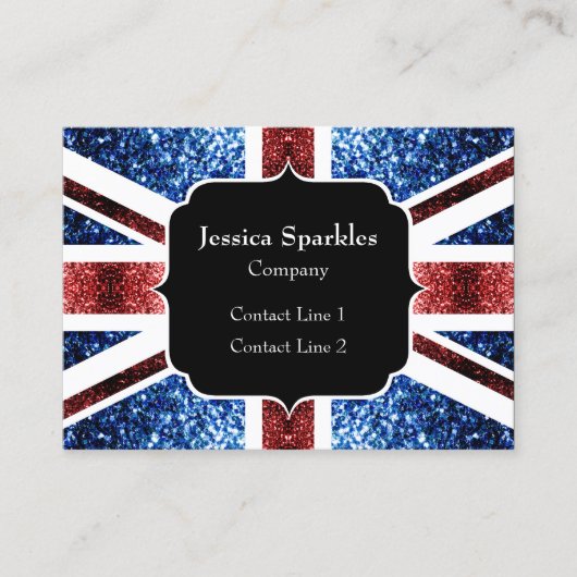 Brits vlaggen rode en blauwe sparkles glitters visitekaartje (Voorkant)