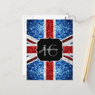Brits vlaggen rode witte sparkles Sweet 16 Briefkaart