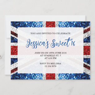 Brits vlaggen rode witte sparkles Sweet 16 Kaart