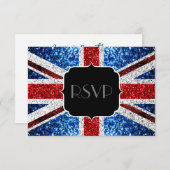 Brits vlaggen rode witte sparkles Sweet 16 RSVP Kaartje (Voorkant / Achterkant)