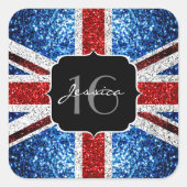 Brits vlaggen rode witte sparkles Sweet 16 Vierkante Sticker (Voorkant)