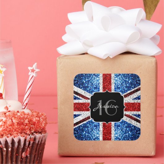 Brits vlaggen rode witte sparkles Sweet 16 Vierkante Sticker (Feest)