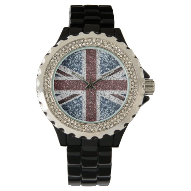 Brits vlaggetje Rustische vintage spint glitters Horloge (Voorkant)