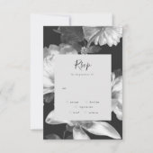 Brits zwart-witte  Floral Wedding RSVP Kaartje (Voorkant)