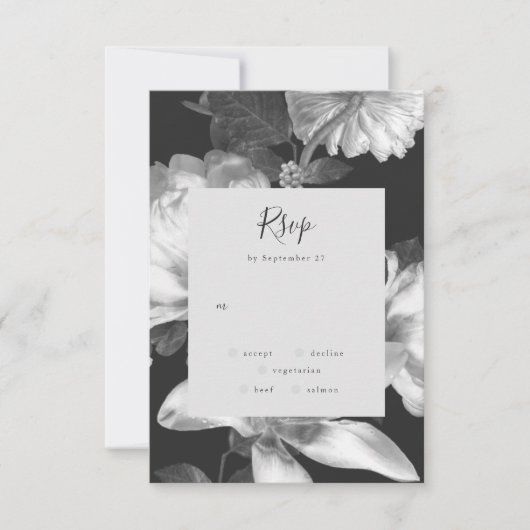 Brits zwart-witte  Floral Wedding RSVP Kaartje (Voorkant)