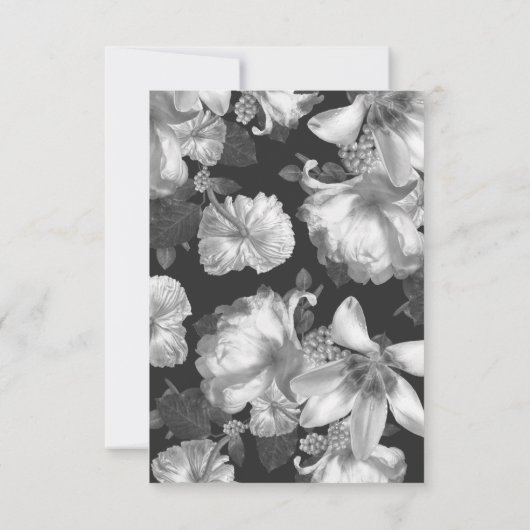 Brits zwart-witte Floral Wedding RSVP Kaartje (Achterkant)