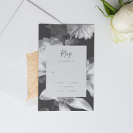 Brits zwart-witte  Floral Wedding RSVP Kaartje