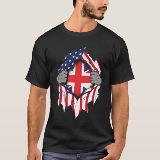 Britse Amerikaanse vlaggen handen rippen vlag op b T-shirt (Voorkant)