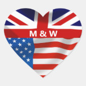 Britse Amerikaanse vlaggen monogram Hart Sticker (Voorkant)