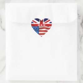 Britse Amerikaanse vlaggen monogram Hart Sticker