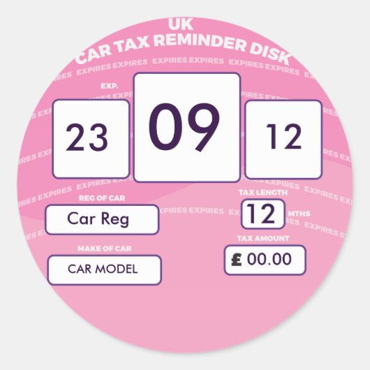 Britse Autobelasting Herinneringssticker Roze Ronde Sticker (Voorkant)