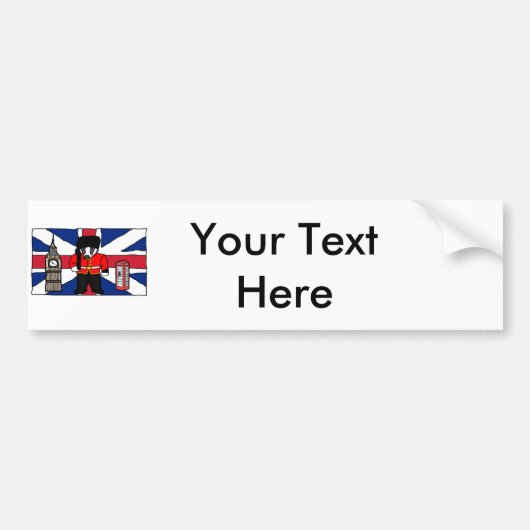Britse Badger Cartoon met Big Ben en Flag Bumpersticker (Voorkant)