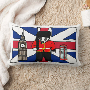 Britse Badger Cartoon met Big Ben en Flag Kussen