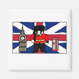 Britse Badger Cartoon met Big Ben en Flag Magneet