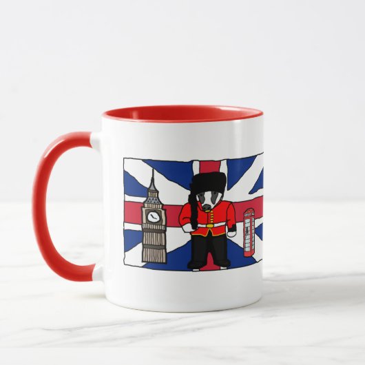 Britse Badger Cartoon met Big Ben en Flag Mok (Links)