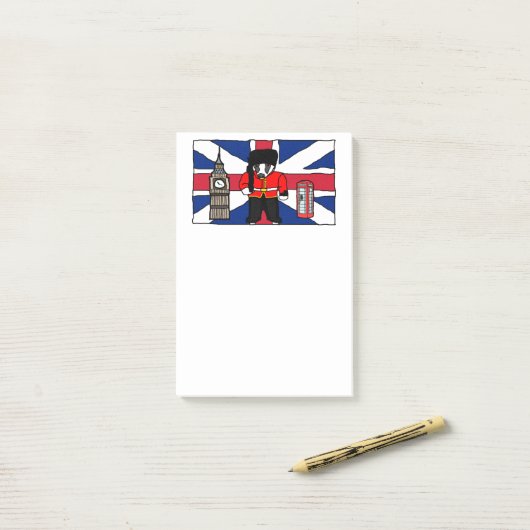 Britse Badger Cartoon met Big Ben en Flag Post-it® Notes (Op bureau)