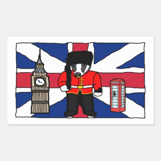 Britse Badger Cartoon met Big Ben en Flag Rechthoekige Sticker (Voorkant)