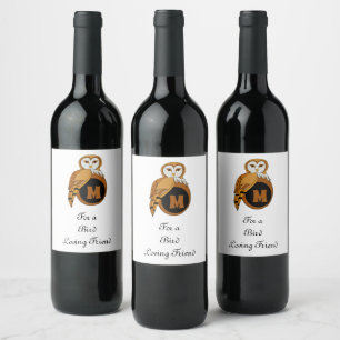 Britse Barn Owl Monogram Wijn Etiket