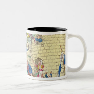 Britse belastingverlichting of zwerm tweekleurige koffiemok