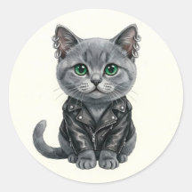 Britse Blauwe Punkkat in Leren Jas Sticker