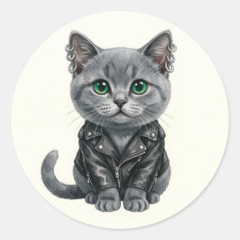 Britse Blauwe Punkkat in Leren Jas Sticker