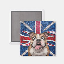 Britse buldog met Union vlag als achtergrond