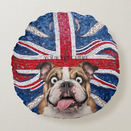 Britse buldog met Union vlag als achtergrond Rond Kussen (Voorkant)