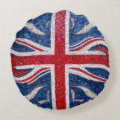 Britse buldog met Union vlag als achtergrond Rond Kussen (Achterkant)