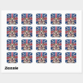 Britse buldog met Union vlag als achtergrond Vierkante Sticker (Vel)