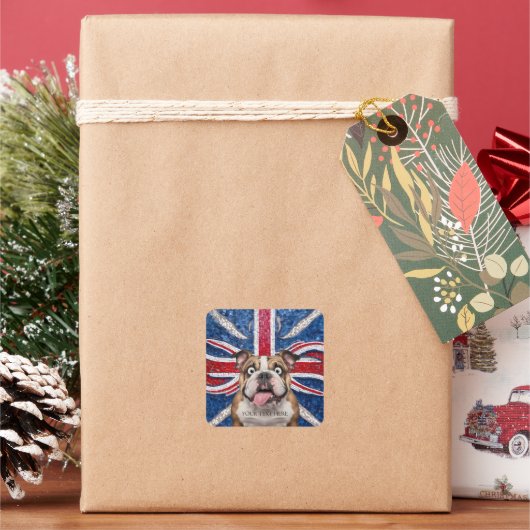 Britse buldog met Union vlag als achtergrond Vierkante Sticker (Feestdagen)