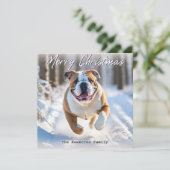 Britse Bulldog in de sneeuw Kerstmis Feestdagenkaart (Staand voorkant)