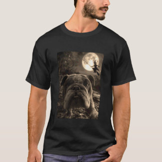 Britse Bulldog Selfie Volle Maan Vliegende Heks Ha T-shirt