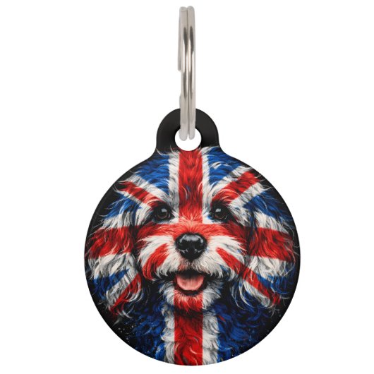 Britse Cockapoo-halsbandlabel | Union Jack honden Huisdierpenning (Voorkant)