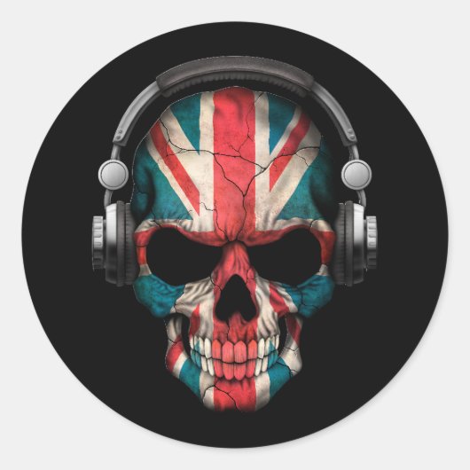 Britse DJ Skull met Hoofdtelefoon Ronde Sticker (Voorkant)