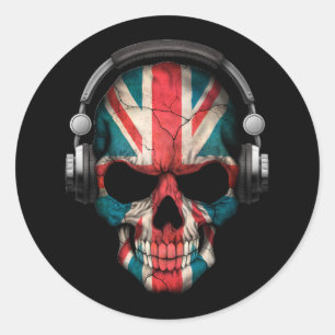  Britse DJ Skull met Hoofdtelefoon Ronde Sticker