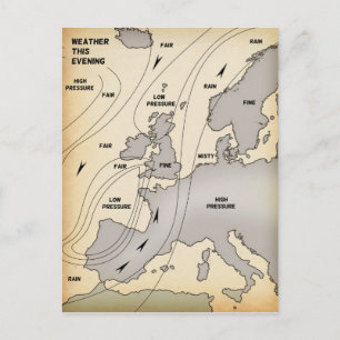 Britse Eilanden & Europa vintage weerkaart. Briefkaart