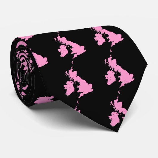Britse eilanden - Roze op zwart Stropdas (Opgerold)