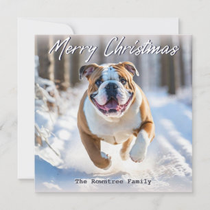 Britse Engelse Bulldog Hond In Sneeuw Kerstmis Feestdagenkaart