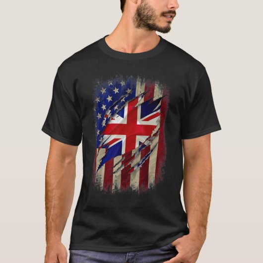 Britse Engelstalige Amerikaanse vlag Britse rotsfa T-shirt (Voorkant)