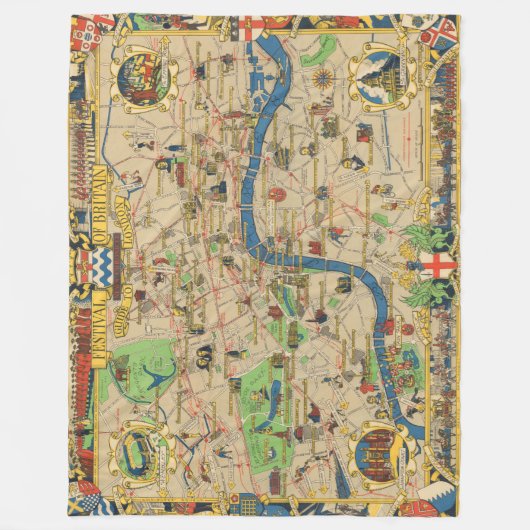 Britse Festival: Gids voor de Londense kaart Fleece Deken (Voorkant)