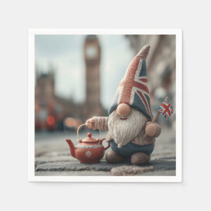 Britse gnoom met Union Jack Pet en theepot Servet