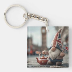 Britse gnoom met Union Jack Pet en theepot Sleutelhanger