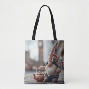 Britse gnoom met Union Jack Pet en theepot Tote Bag