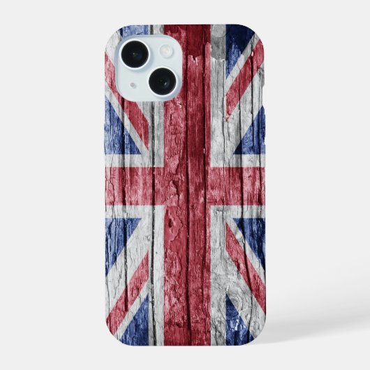 Britse houten vlag iPhone 15 case (Achterkant)
