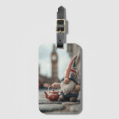 Britse kabouter met Union Jack-hoed en theepot Bagagelabel (Voorkant (verticaal))